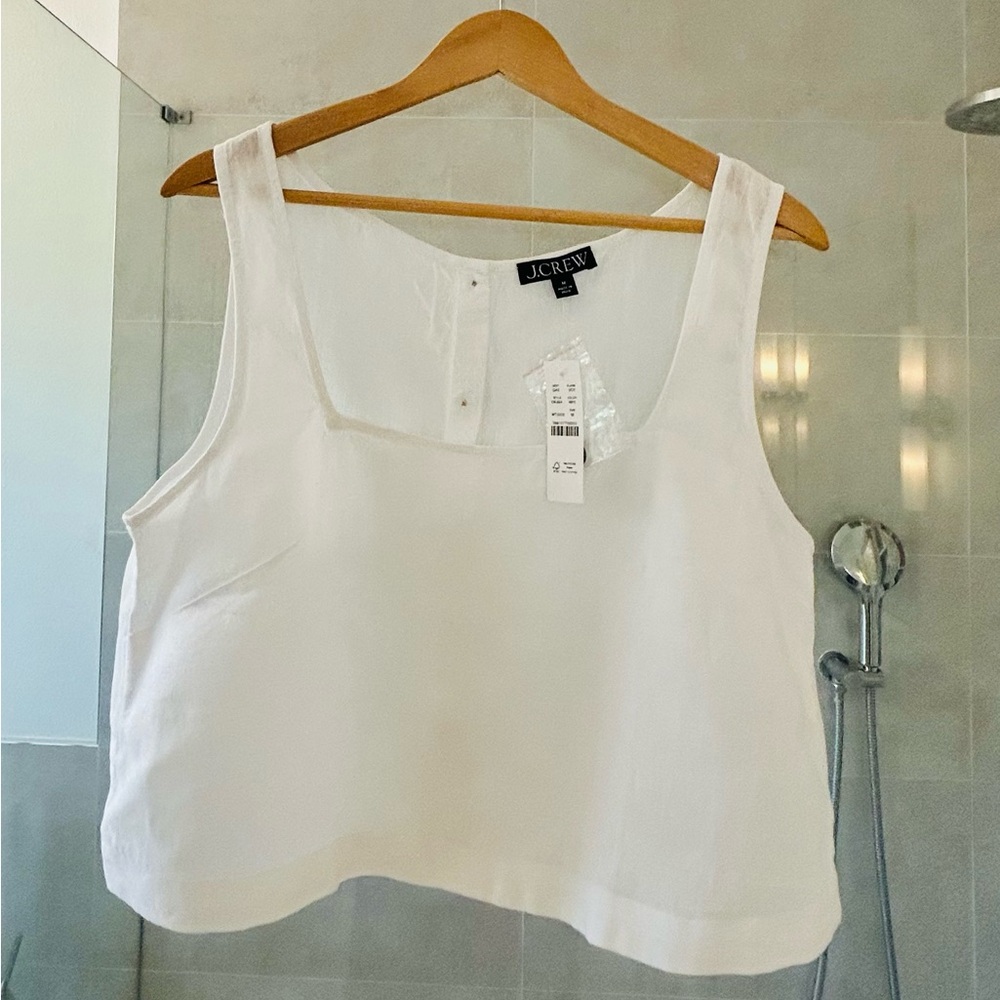 J Crew white Squareneck button-back top in linen M NWT - Picture 7 of 8